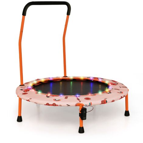 Trampoline pour Enfants Ø92CM Lumineux avec Poignée Amovible Charge 25KG pour Sports de Saut Intérieur Extérieur Orange CW9510 Maison Chic