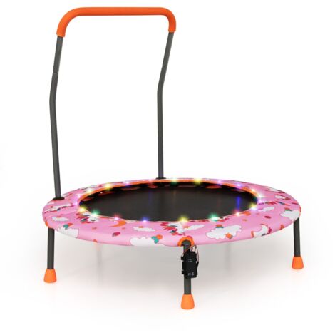 Trampoline pour Enfants Ø92CM Lumineux avec Poignée Amovible Charge 25KG pour Sports de Saut Intérieur Extérieur Rose CW5328 Maison Chic