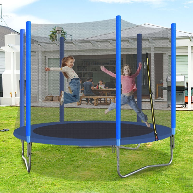 Trampoline rond pour enfant à l'intérieur et l'extérieur - structure en acier galvanisé - 8 pieds de diamètre - Bleu