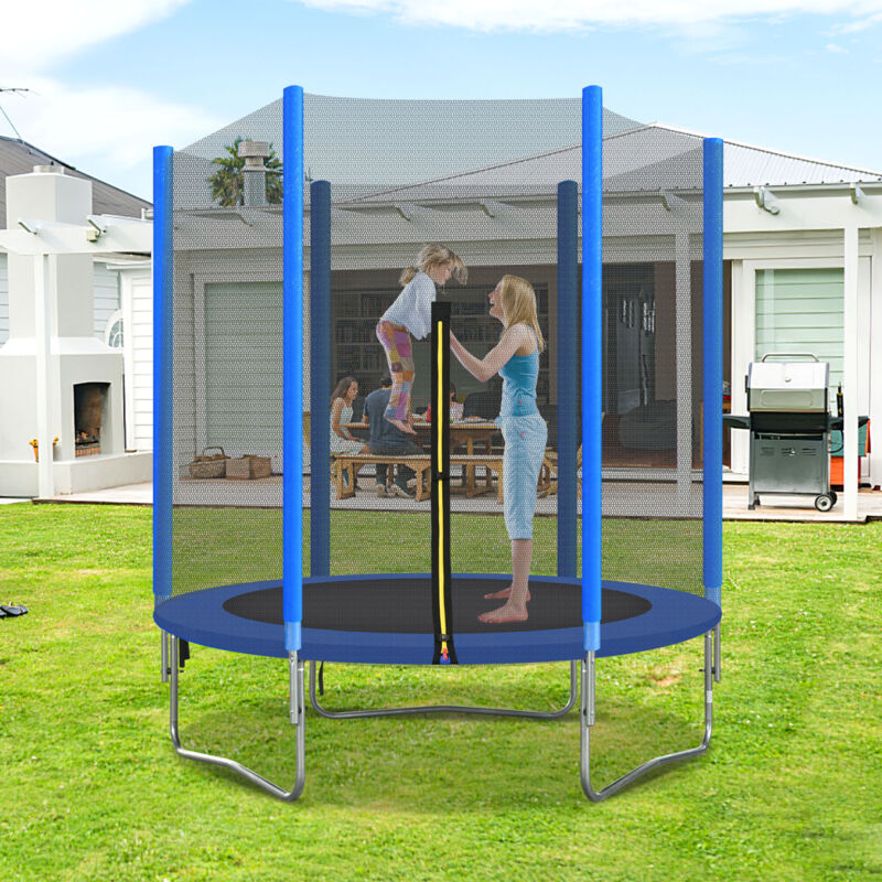 Trampoline rond pour enfant à l'intérieur et l'extérieur - structure en acier galvanisé - 6 pieds de diamètre - Bleu