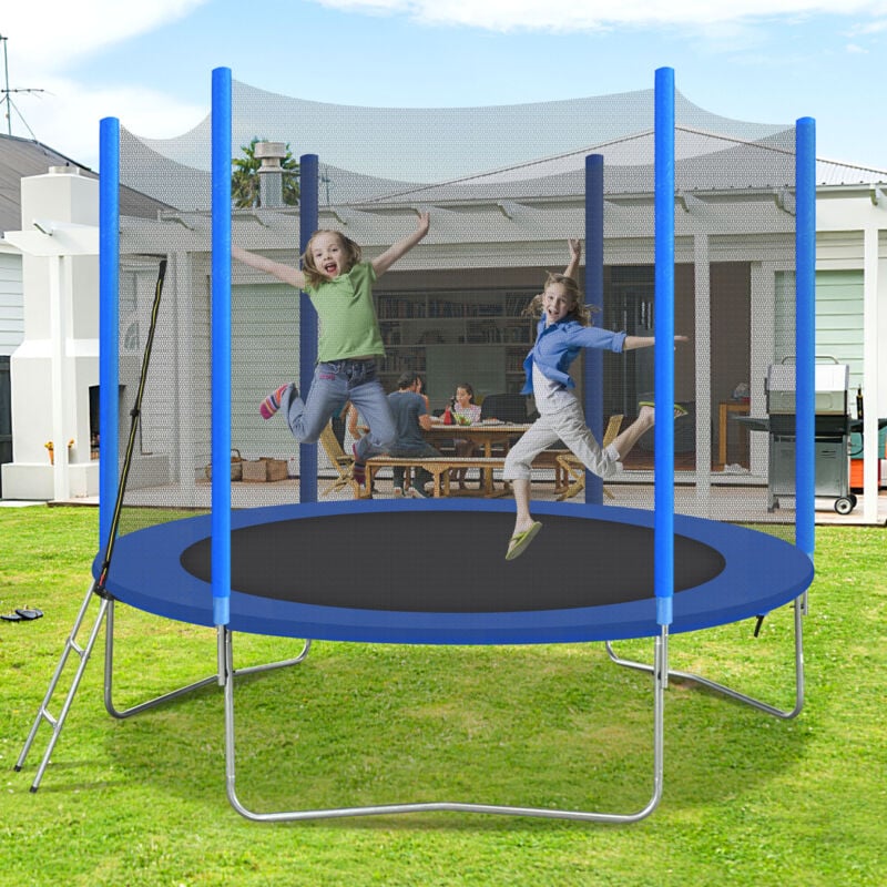Trampoline rond pour enfant à l'intérieur et l'extérieur - structure en acier galvanisé - 10 pieds de diamètre - Bleu