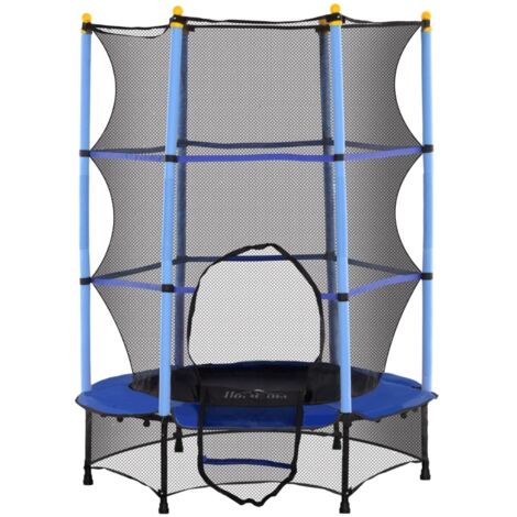 Trampoline pour enfants,Ø140 cm,avec filet de sécurité,pour intérieur et extérieur,acier,plastique,capacité de charge jusqu’à 50 kg,bleu