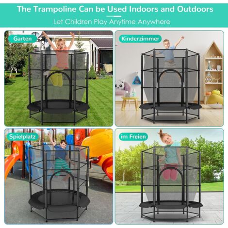Trampoline pour Enfants,Trampoline Extérieur Interieur Ø 140 cm avec Filet Sécurité Charge Max 50kg- noir