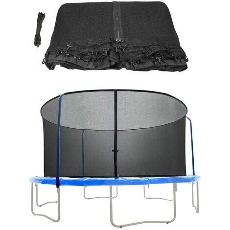 8ft Trampoline Replacement Enclosure Surround Safety Net | Protective Top Ring System Netting Compatible with 3 Curved (Bent) Poles