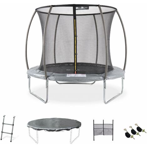 Trampoline rond Ø 250cm gris avec accessoires - Pluton Inner XXL - 2,50 m 250 cm