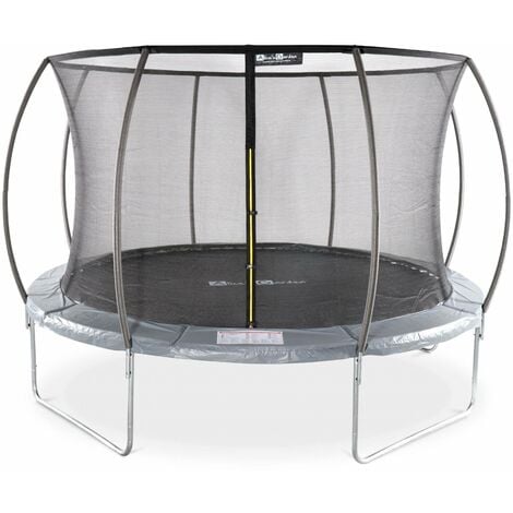 Trampoline rond Ø 370cm gris avec filet de protection intérieur - Saturne Inner – Nouveau modèle - trampoline de jardin 3.7m 370 cm Design Qualité PRO. Normes EU. - Gris