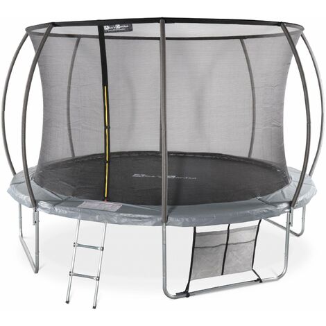Sweeek – Trampoline rond Ø370cm gris – Saturne Inner XXL – Charge max 100kg – Hauteur 80cm – Filet de sécurité et kit d'ancrage inclus