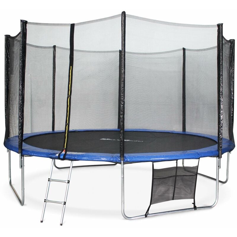 Trampoline 400cm bleu avec filet de protection, échelle, bâche, filet pour chaussures, kit d'ancrage - Mercure XXL- Trampoline de jardin 400 cm