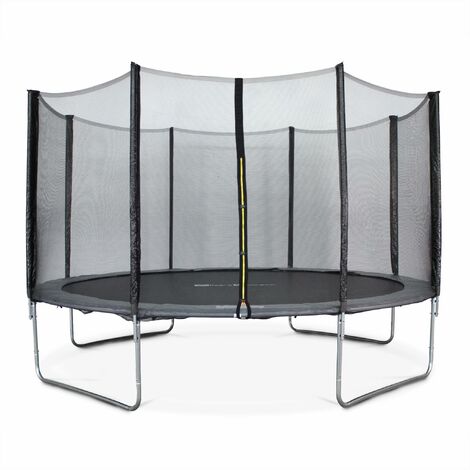 Sweeek – Trampoline rond Ø 400cm gris avec filet de sécurité – Charge max 100kg – Hauteur 80cm – Tapis de saut Ø354cm – Normes EU