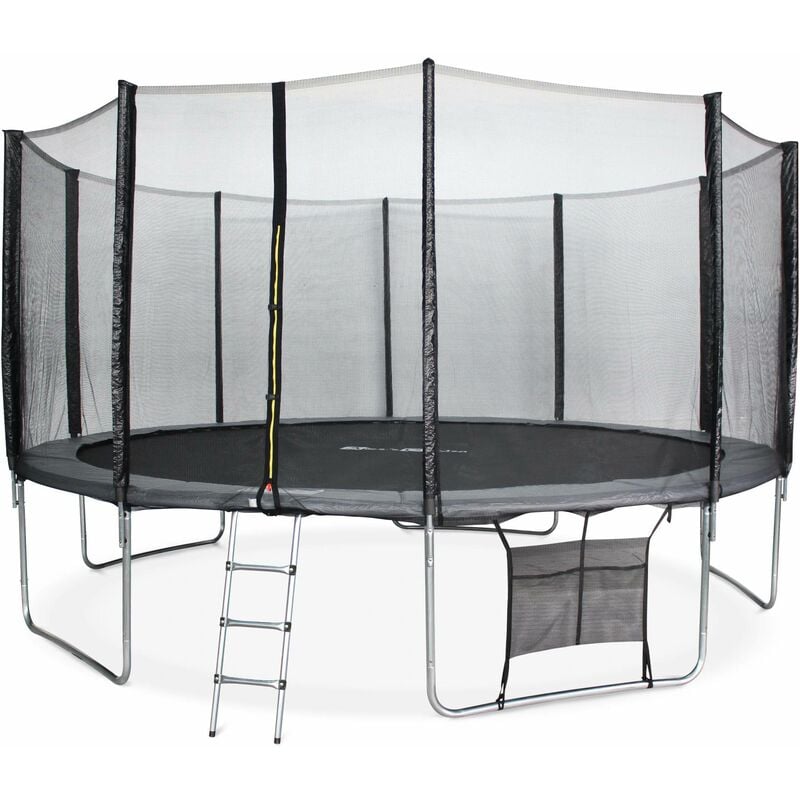 Trampoline 460cm gris avec filet de protection, échelle, bâche, filet pour chaussures, kit d'ancrage - Neptune XXL - Trampoline de jardin 460 cm 4m |