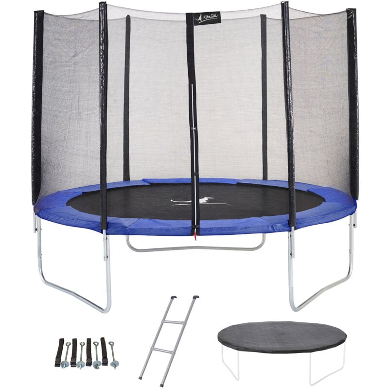 Trampoline rond Bleu Ø300cm avec filet, échelle, bâche et kit ancrage