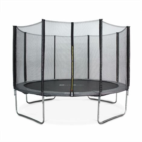 Trampoline rond Ø 370cm gris avec son filet de protection - Saturne - Trampoline de jardin 370 cm 3m| Qualité PRO. | Normes EU.