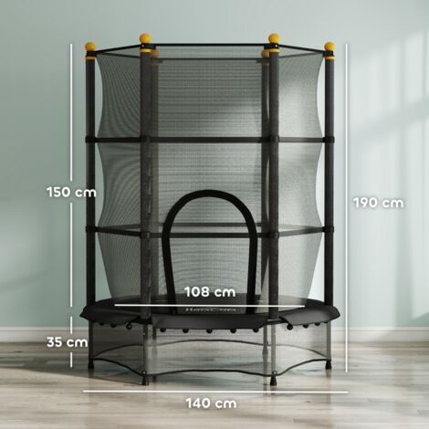 Trampoline tout-petit 1,4m intérieur extérieur, filet sécurité sans ressorts, pour enfants 3-6 ans noir