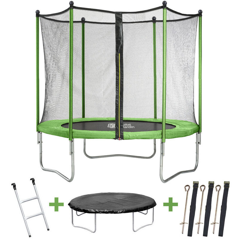 Trampoline Yoopi 2 - ø 1.80 m - avec filet + échelle + couverture + kit d'ancrage