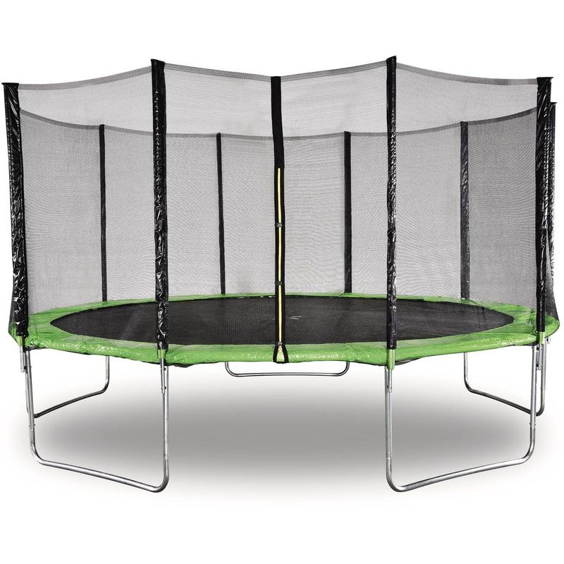 Trampoline Yoopi - ø 4.60 m - Vert - Avec filet + échelle + couverture + kit d'ancrage