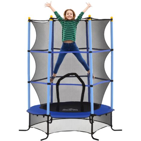 Trampolino Elastico per Bambini Ø1.6x1.9 m con Rete di Sicurezza e Pali Imbottiti, Età 3-10 Anni, Blu
