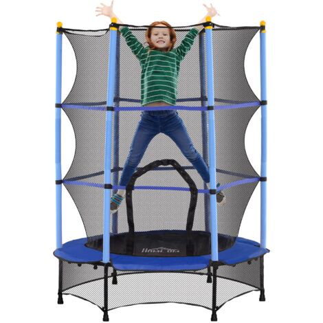 Trampolino Elastico per Bambini da 3 Anni Ø140 cm con Rete di Protezione Blu e Nero