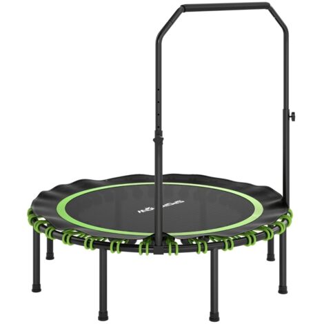 Trampolino fitness con corrimano regolabile, trampolino sportivo per uso interno ed esterno, acciaio e plastica, verde