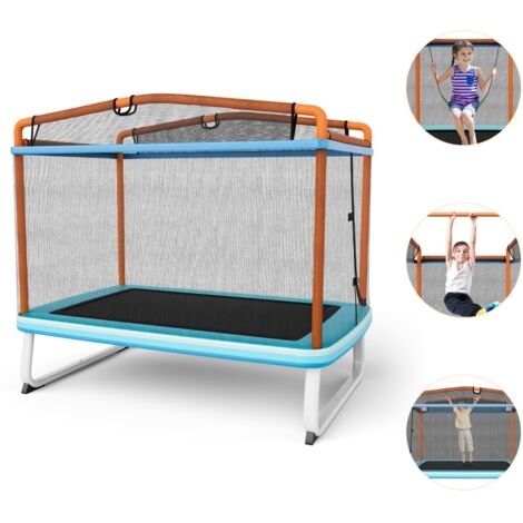 Trampolino per bambini con rete di protezione altalena barra orizzontale, Trampolino da esterno 190x124x222cm Arancione