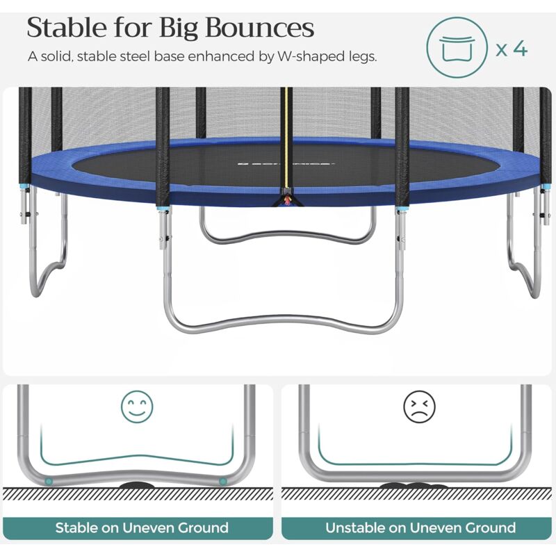 10 Piedi Rete di Sicurezza Nero e Blu STR10BK Test di Sicurezza T/ÜV Rheinland Pali ad Arco Ricoperti SONGMICS Trampolino per Giardino con Scaletta Tappeto Elastico da 305 cm