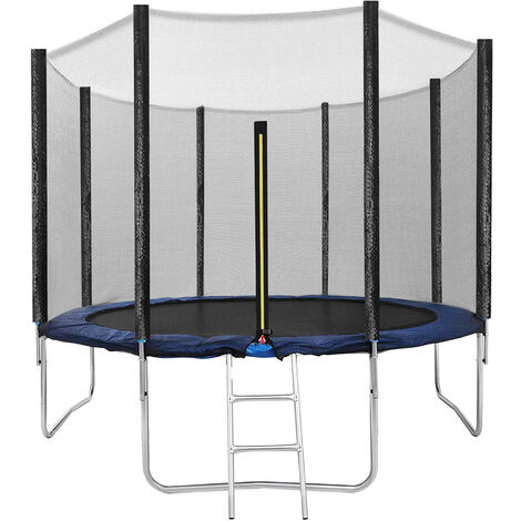 EGLEMTEK Trampolino Tappeto Jumper Elastico con Rete di Sicurezza, 8 Pali Imbottiti, Scaletta e Rivestimento sui Bordi, Ideale per Giardino, Diametro 305 cm (Colore Blue E Nero)