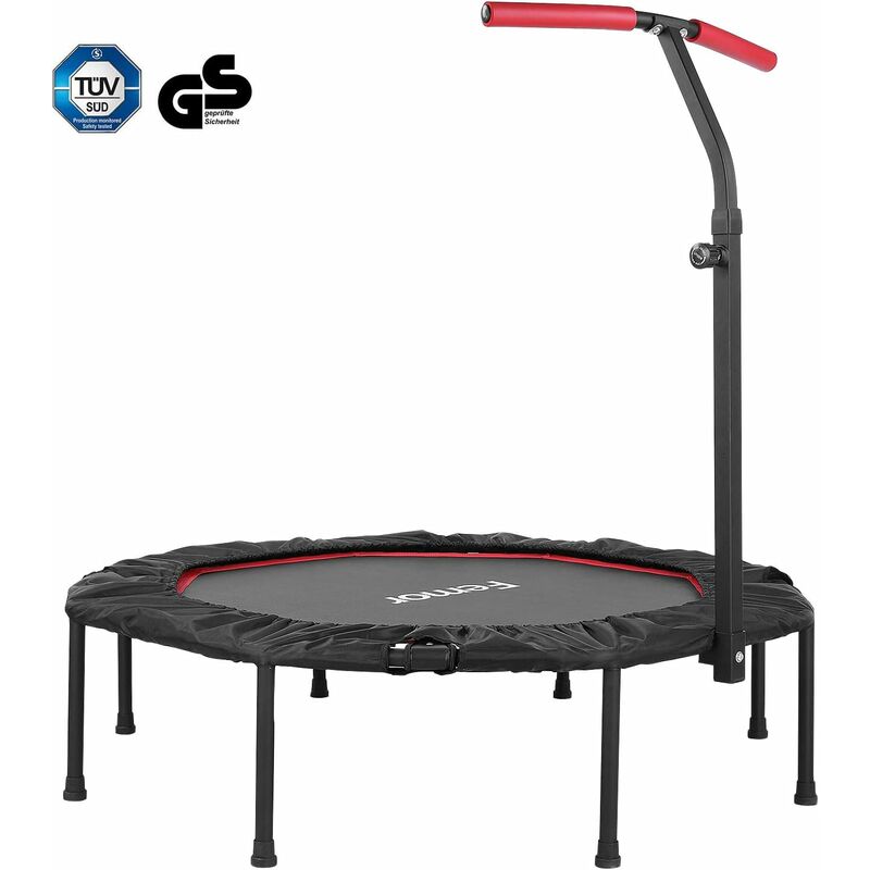 

Trampolín Fitness Plegable, Ø127 cm, con Mango Ajustable en Altura de 5 Vías, incluida la Cubierta del Borde, con Cuerdas de Goma Peso Máximo 150 kg