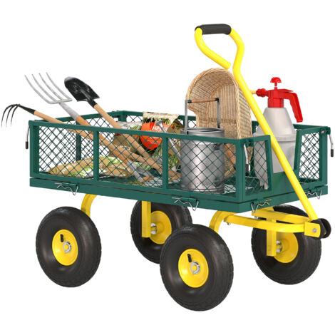 Tramway jardin acier capacité 200 kg parois latérales amovibles 104x54x51 cm vert jaune