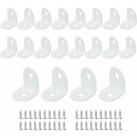 Tranche d'angle 20 20 mm, Supports d'angle droit 90 degrés Corps d'angle d'angle d'acier inoxydable en acier inoxydable en métal avec 40 vis pour fixation de meubles en bois - Blanc