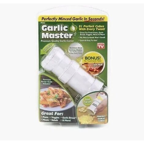 Trancheuse à ail en plastique blanc, passe au lave-vaisselle, presse-ail et râpe pratique pour cuisine.