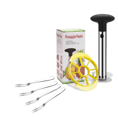 Trancheuse à ananas en acier inoxydable, outil 3 en 1 avec accessoires, couleur noire