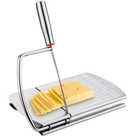 Trancheuse à Fromage, Acier Inoxydable Coupe Fromage avec Lame Polyvalente Échelle de Taille Précise Planche à Découper le Fromage pour Bloc de Fromage Saucisses Jambon Viandes Légumes