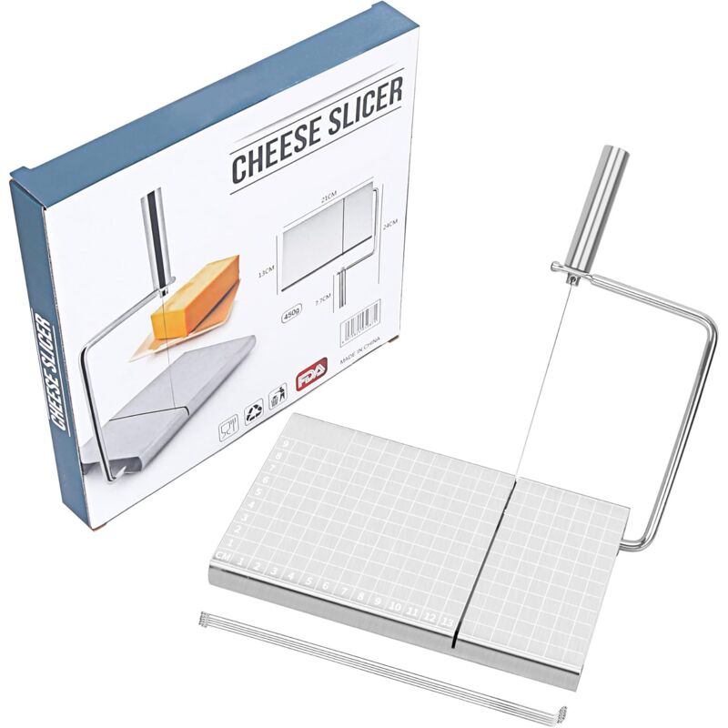 Sjqka - Trancheuse à fromage avec remise des diplômes, coupe-fromage en acier inoxydable avec 6 cordons, planche à découper en métal pour beurre,