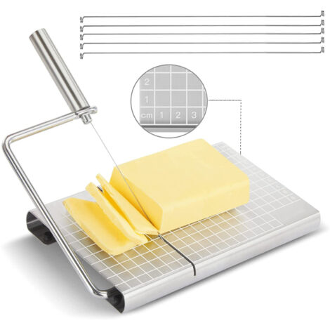 Trancheuse à fromage en acier inoxydable avec plateau gradué, coupe-fil pour fromage et charcuterie