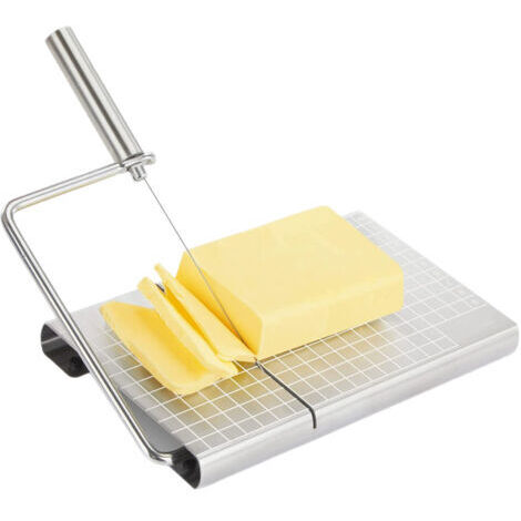Trancheuse à fromage en acier inoxydable, outil de cuisine multifonction, planche à découper avec mesure précise et base antidérapante pour beurre, jambon, pain, légumes et fruits