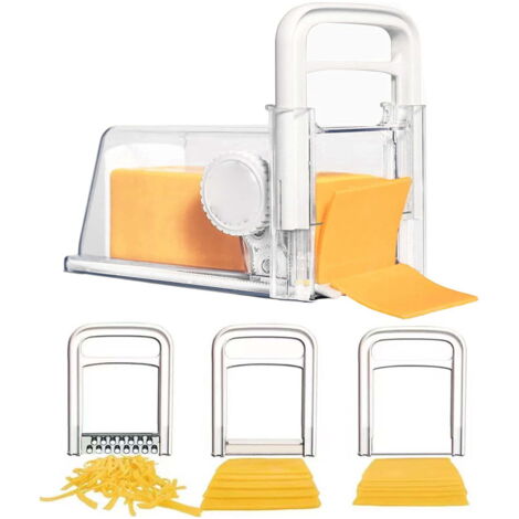 Trancheuse à fromage multifonction 4 en 1 en acier inoxydable avec poignée, râpe, hachoir et boîte de rangement. Accessoires de cuisine.