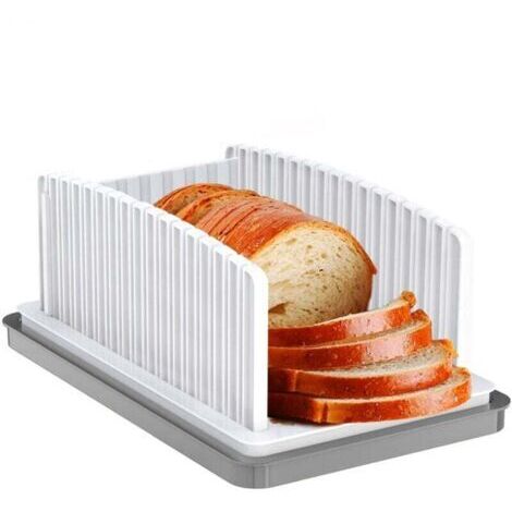 Trancheuse à pain artisanale à largeur réglable, rails de coupe pliables et compacts avec ramasse-miettes, adaptée au pain maison, aux bagels et aux gâteaux.