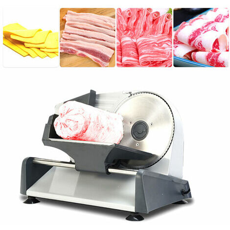 Trancheuse a viande electrique KA18 avec lame en acier inoxydable amovible de 7,5 pouces poussoir fromage fruits legumes coupe-pain bouton reglable pour l'epaisseur des aliments,modele:Gris