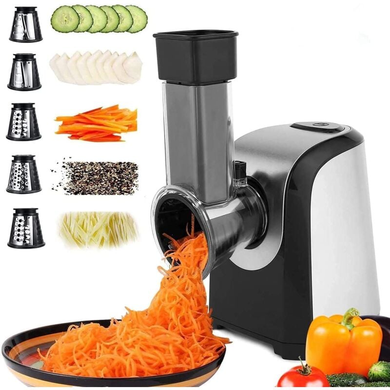 Coupe-légumes Électrique Multifonction, Râpe Trancheuse à Salade, Découpe légumes avec 4 Lames coniques en Inox Noir