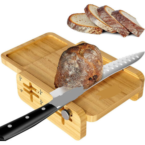 Trancheuse manuelle en bois pour pain maison – Épaisseur réglable 1,25/1,9/2,5 cm – Plateau ramasse-miettes – Pour pain au levain et gâteaux