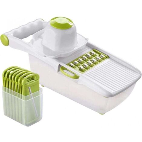 Trancheuse, trancheuse de fruits et légumes 8 en 1, coupe-légumes multifonction, acier inoxydable interchangeable avec récipient alimentaire, protège-main