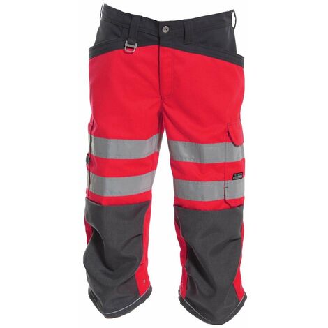 Tranemo 4090-45-97-C44 - Pantaloni di prima qualità Hi-Vis, lunghezza 3/4, colore: Rosso/Grigio