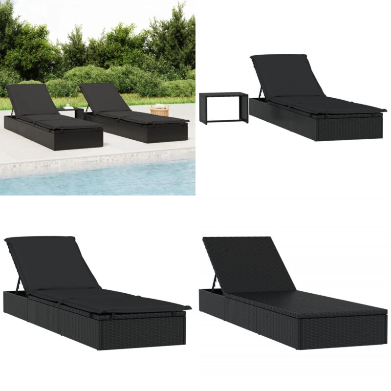 Transat 1 pc avec table noir résine tressée - Transat - Salon De Jardin - Mobilier Extérieur - Chaises Longues - Bains De Soleil - Home & Living