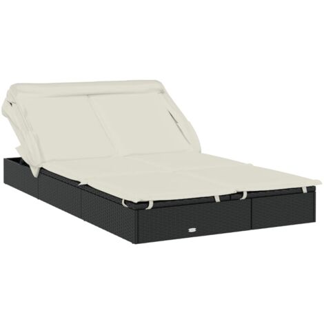 Transat 2 places avec toit  Chaise longue  Bain de soleil pliable noir 213x118x97 cm 23246