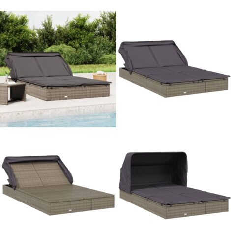 Transat 2 places avec toit pliable gris 213x118x97 cm - Transat 2 Places - Salon De Jardin - Mobilier Extérieur - Chaises Longues - Bain De Soleil - Home & Living