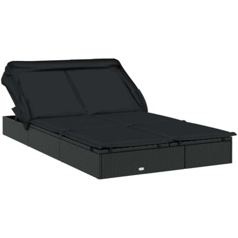 Transat 2 places avec toit pliable noir 213x118x97