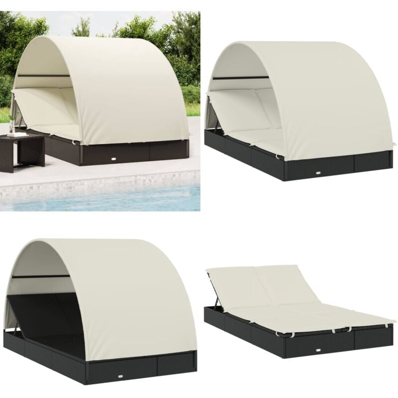 Transat 2 places avec toit rond noir 211x112x140 cm - Transat - Chaise Longue - Salon De Jardin - Mobilier De Jardin - Jardin - Home & Living