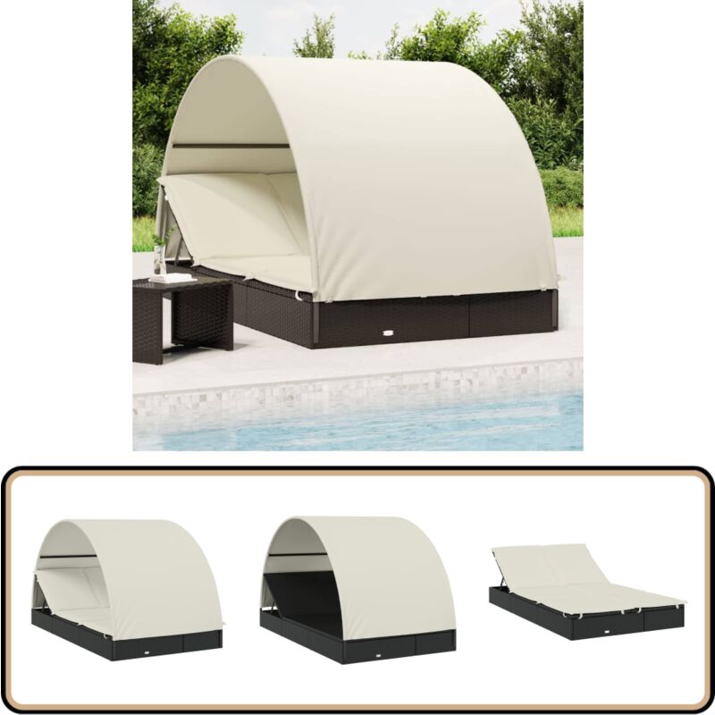 Transat 2 places avec toit rond noir 211x112x140 cm - Transat - Chaise Longue - Salon De Jardin - Mobilier De Jardin - Jardin