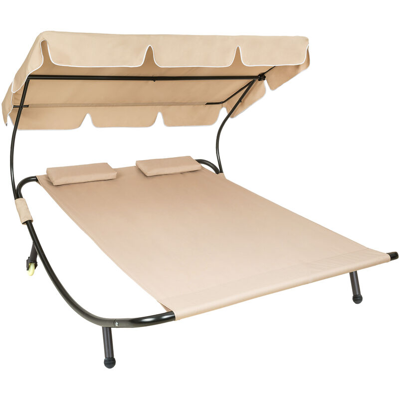 Transat 2 places - chaise longue, bain de soleil, transat jardin - noir/beige