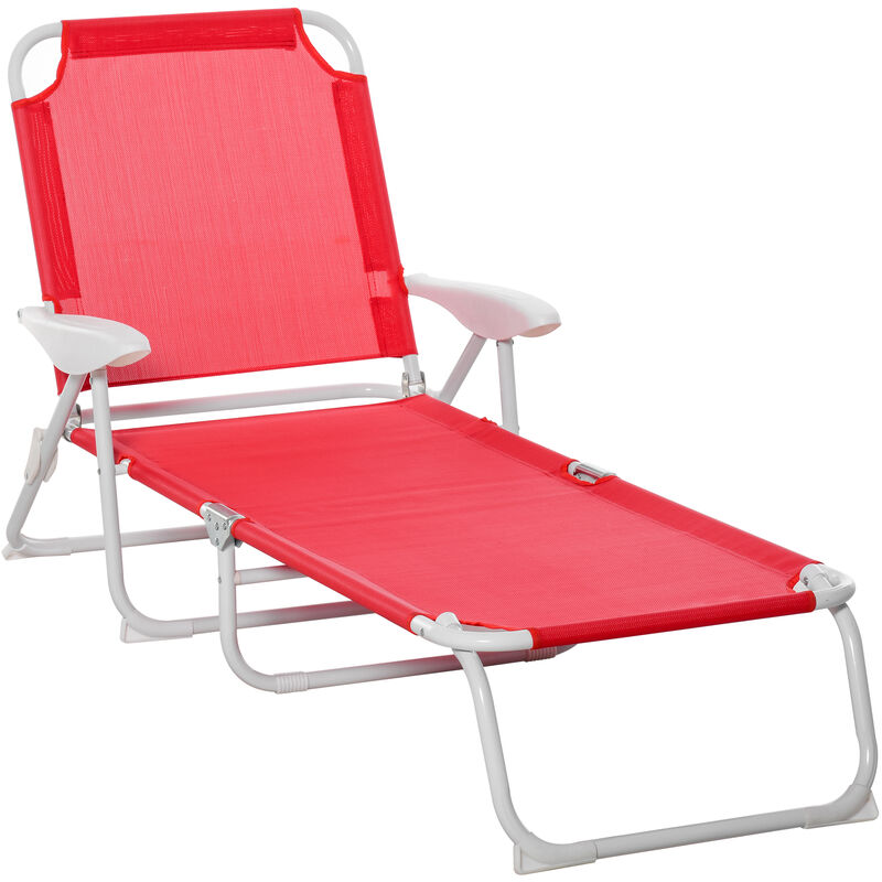 Outsunny - Bain de soleil pliable - transat inclinable 4 positions - chaise longue grand confort avec accoudoirs - métal époxy textilène - dim. 160L
