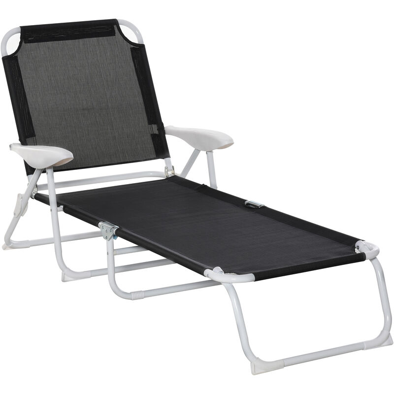 Outsunny - Bain de soleil pliable - transat inclinable 4 positions - chaise longue grand confort avec accoudoirs - métal époxy textilène - dim. 160L